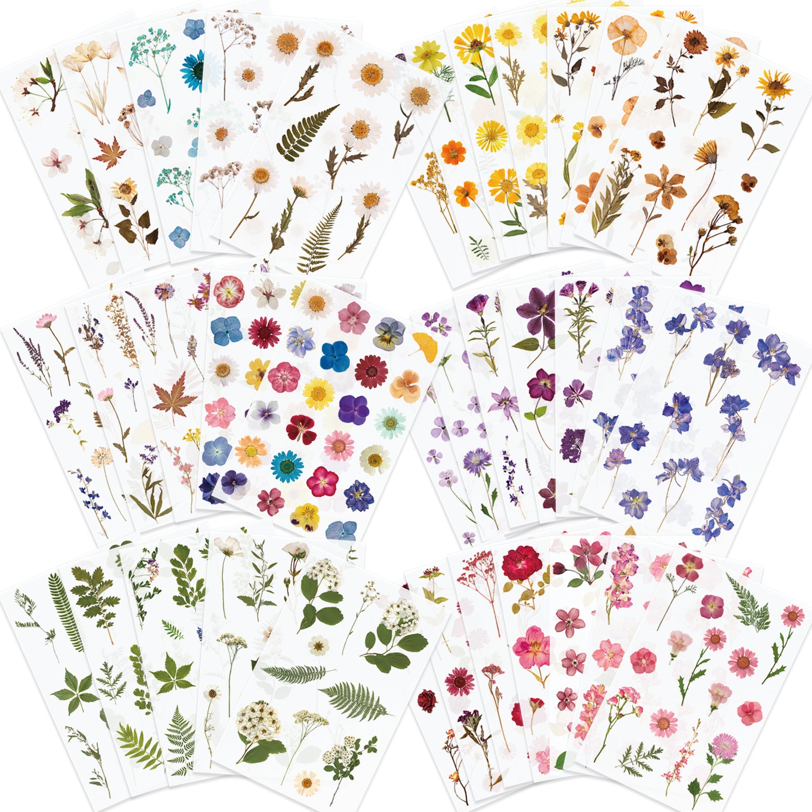 Knaid Pressed Flower Themed Stickers (Assorted 486 Pieces, 36 Sheets)