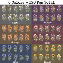 Load image into Gallery viewer, Knaid 120 Pieces Watercolor Flower Stickers Set - Big 4.7" Waterproof Clear Botanical Floral Journaling Sticker for Scrapbook Junk Journal Supplies Bullet Journals Planner Collage Laptop Paper Crafts