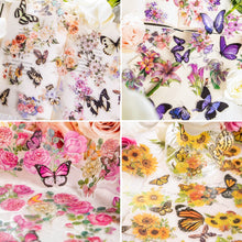 Load image into Gallery viewer, Knaid 300 Pieces Assorted Butterfly and Flower Stickers, Transparent Butterflies Floral Resin Decals Aesthetic Journaling Scrapbook Stickers for Card Making Bullet Junk Journal Planner Craft Supplies