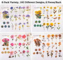 Load image into Gallery viewer, Knaid Pressed Flower Themed Stickers Set (320 Pieces) Dried Flowers Resin Stickers Decals Floral Botanical Journaling Stickers for Scrapbook Supplies Junk Journal Bullet Journal Planner Laptops