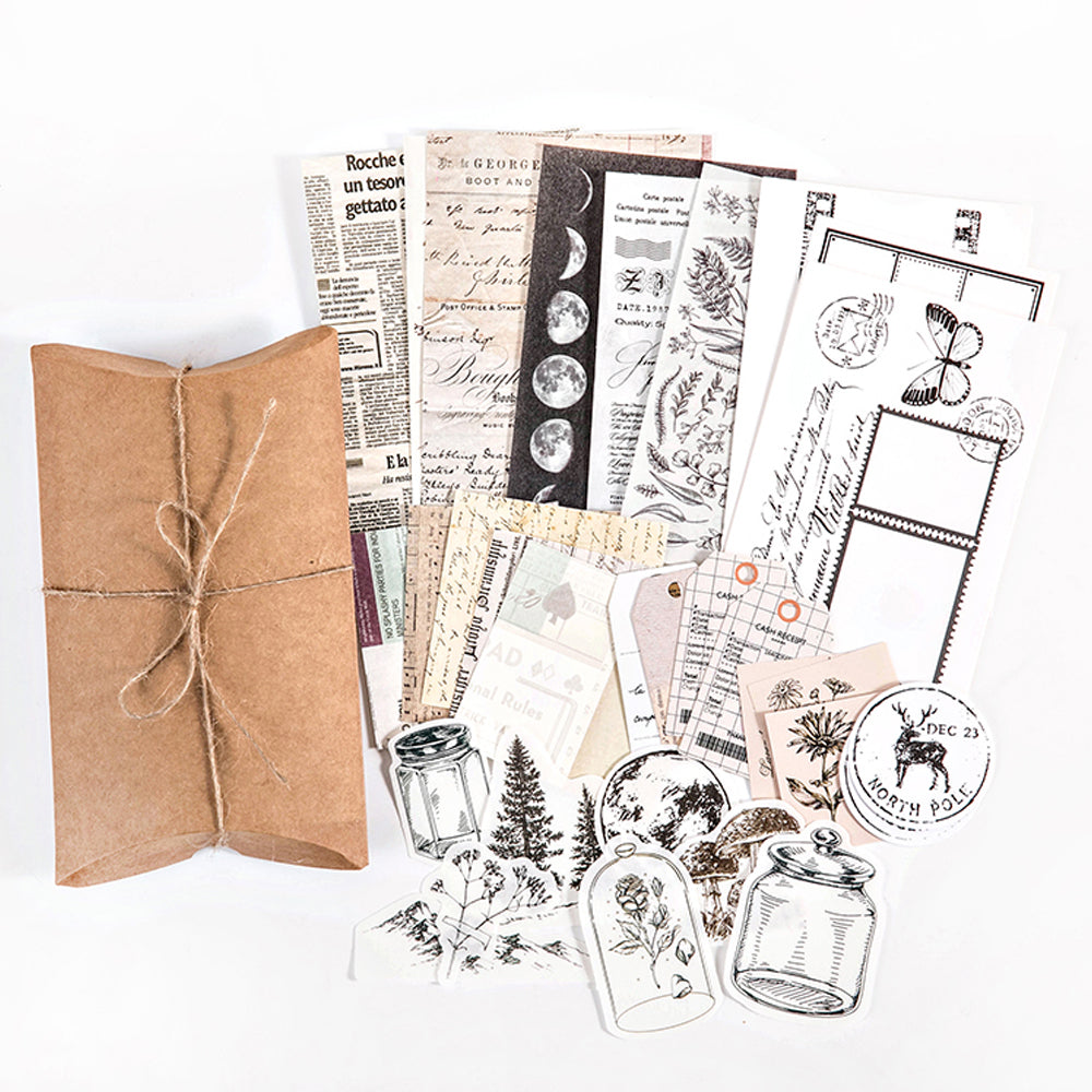 Knaid Vintage Scrapbook Supplies Pack, Decorative Moon Phase Plant Nat