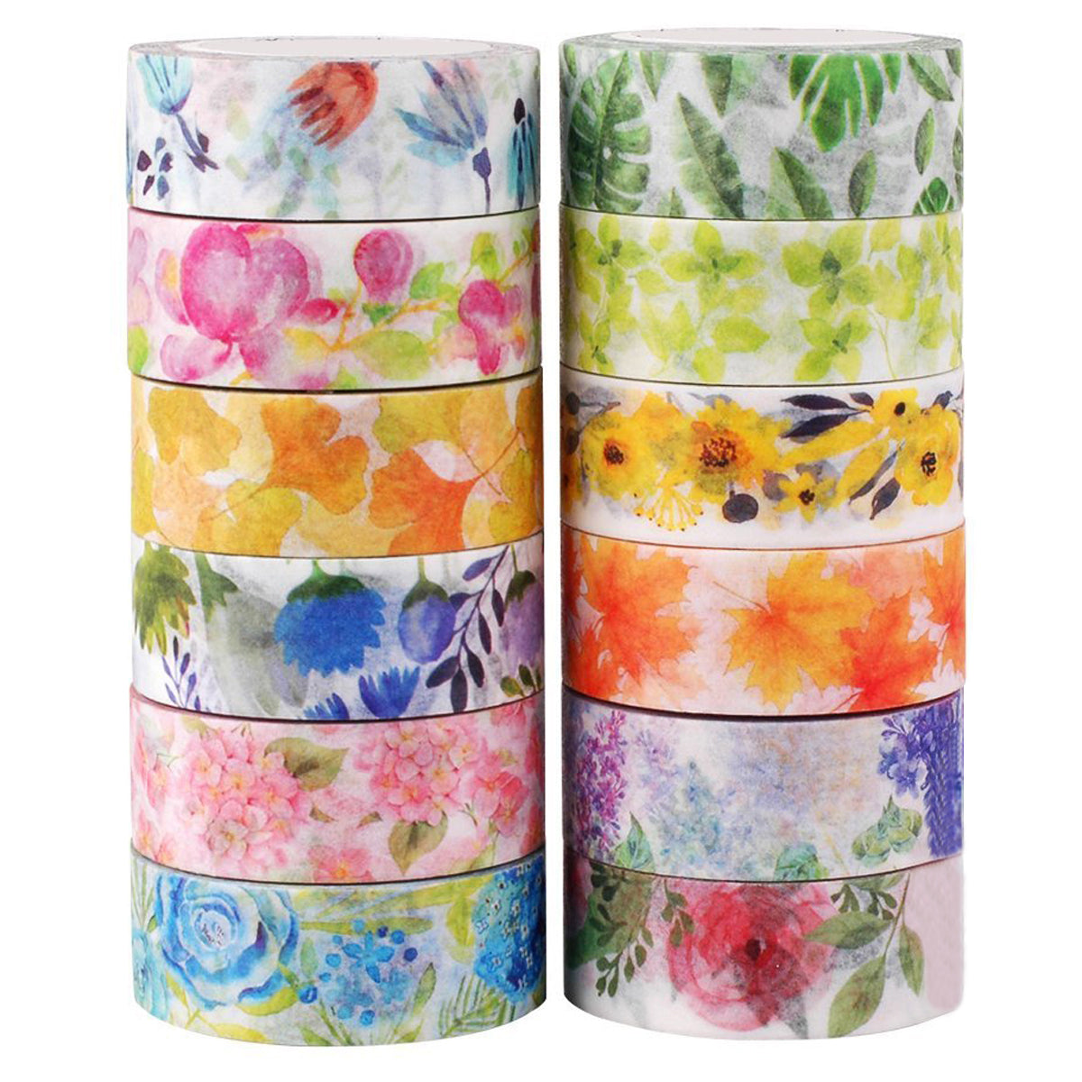 Knaid Floral Washi Tape Set, Assorted 12 Rolls of Spring Flower Decora