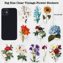 Load image into Gallery viewer, Knaid 100 Pieces Vintage Flower Stickers Set - Big 3.4&quot; Waterproof Clear Botanical Floral Journaling Sticker for Scrapbooking Junk Journal Supplies Bullet Journals Planner Collage Laptop Paper Crafts
