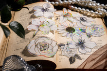 Load image into Gallery viewer, Knaid 120 Pieces Large Size Black and White Flower Stickers with Gold Holographic Outlines, Glitter Shiny Floral Waterproof Decorative Decals for Scrapbooking Supplies Junk Journal Bullet Journals Planners Resin Laptops Water Bottles Paper Crafts
