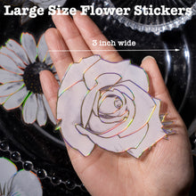 Load image into Gallery viewer, Knaid 120 Pieces Large Size Black and White Flower Stickers with Gold Holographic Outlines, Glitter Shiny Floral Waterproof Decorative Decals for Scrapbooking Supplies Junk Journal Bullet Journals Planners Resin Laptops Water Bottles Paper Crafts
