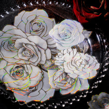 Load image into Gallery viewer, Knaid 120 Pieces Large Size Black and White Flower Stickers with Gold Holographic Outlines, Glitter Shiny Floral Waterproof Decorative Decals for Scrapbooking Supplies Junk Journal Bullet Journals Planners Resin Laptops Water Bottles Paper Crafts
