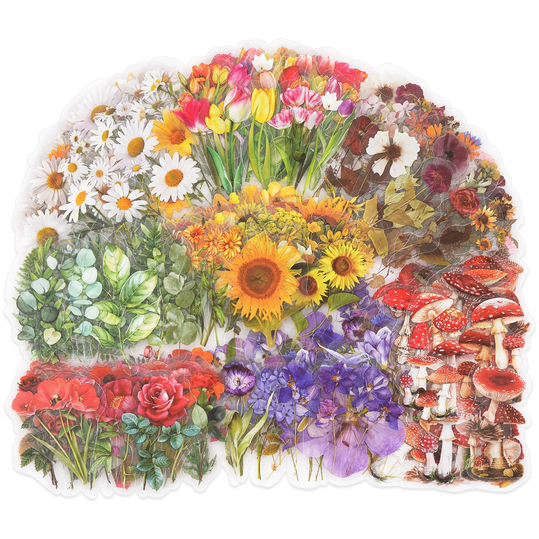 Knaid Botanical Stickers Set (320 Pieces) Pressed Flower Resin Decals Transparent Daisy Tulip Eucalyptus Leaf Mushroom Journaling Sticker for Scrapbook Card Making Junk Journal Bullet Journal Planner