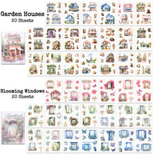 Load image into Gallery viewer, Knaid Scenery Sticker Set (490+ Pieces, 80 Sheets) 4 Pack Sticker Books Blooming Windows, Garden Houses, Enchanted Forest, Garden Fences Journaling Stickers for Scrapbook Bullet Junk Journals Planner
