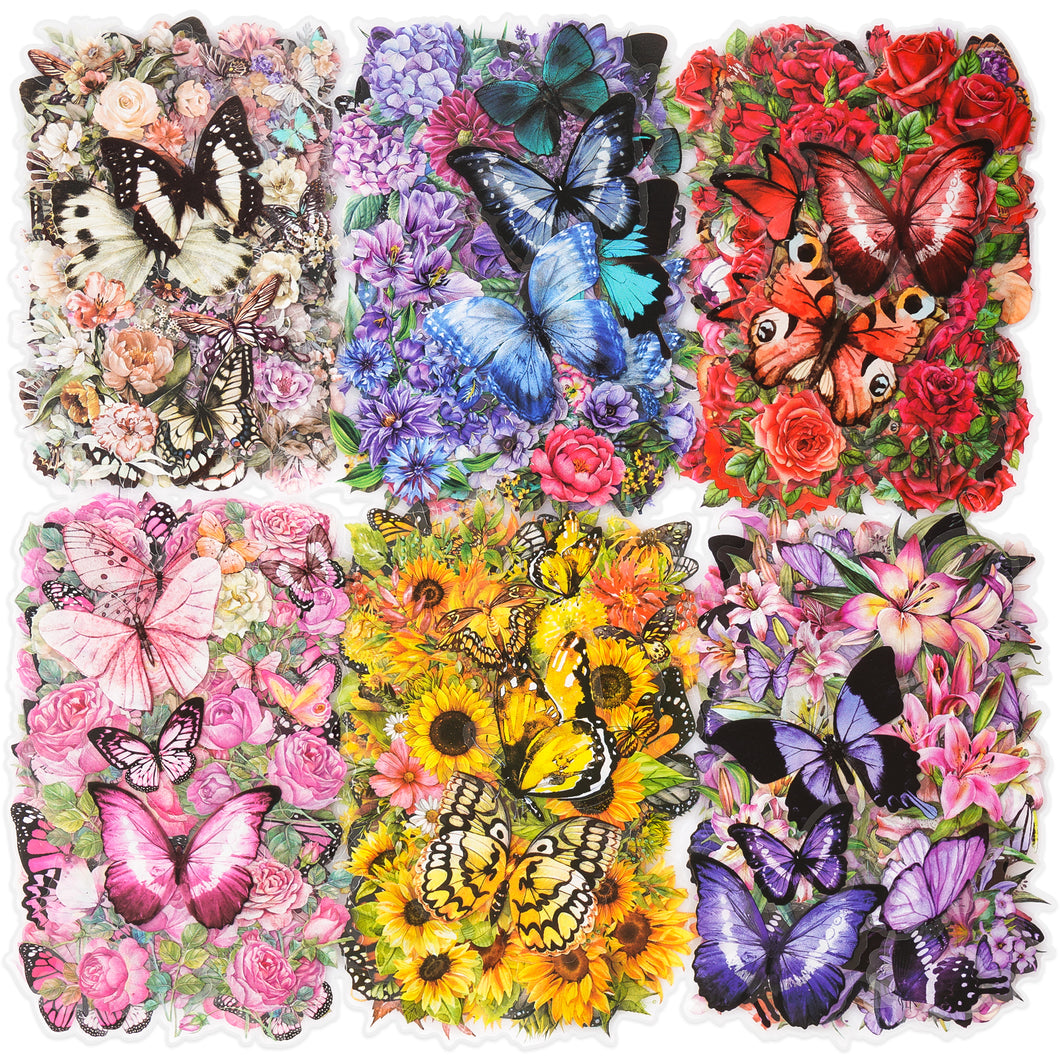 Knaid 300 Pieces Assorted Butterfly and Flower Stickers, Transparent Butterflies Floral Resin Decals Aesthetic Journaling Scrapbook Stickers for Card Making Bullet Junk Journal Planner Craft Supplies