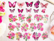 Load image into Gallery viewer, Knaid 300 Pieces Assorted Butterfly and Flower Stickers, Transparent Butterflies Floral Resin Decals Aesthetic Journaling Scrapbook Stickers for Card Making Bullet Junk Journal Planner Craft Supplies
