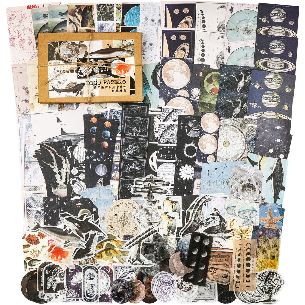 Knaid 200 Pieces Vintage Ephemera Pack Decoupage Paper Junk Journal Kit Scrapbook Planner Sticker Supplies for Art Journaling Bullet Journals Collage Craft Notebooks Album Crafter Gifts (Exploration)