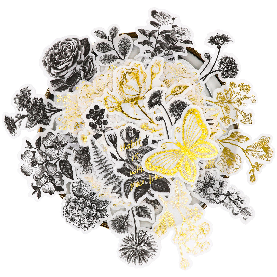 Knaid Botanical Large Gold Foil Stickers Set (120 Pieces) - Flower and Leaves Washi Sticker for Scrapbooking, Kid DIY Arts Crafts, Album, Bullet Journaling, Planners, Calendars and Notebook