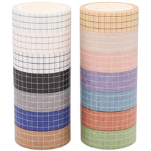 Load image into Gallery viewer, Knaid Grid Washi Tape Set, 14 Rolls of 15 mm Wide Decorative Colored Masking Tapes for Scrapbooking, DIY Decor and Crafts, Bullet Journals, Planners, Junk Journal, Gift Wrapping
