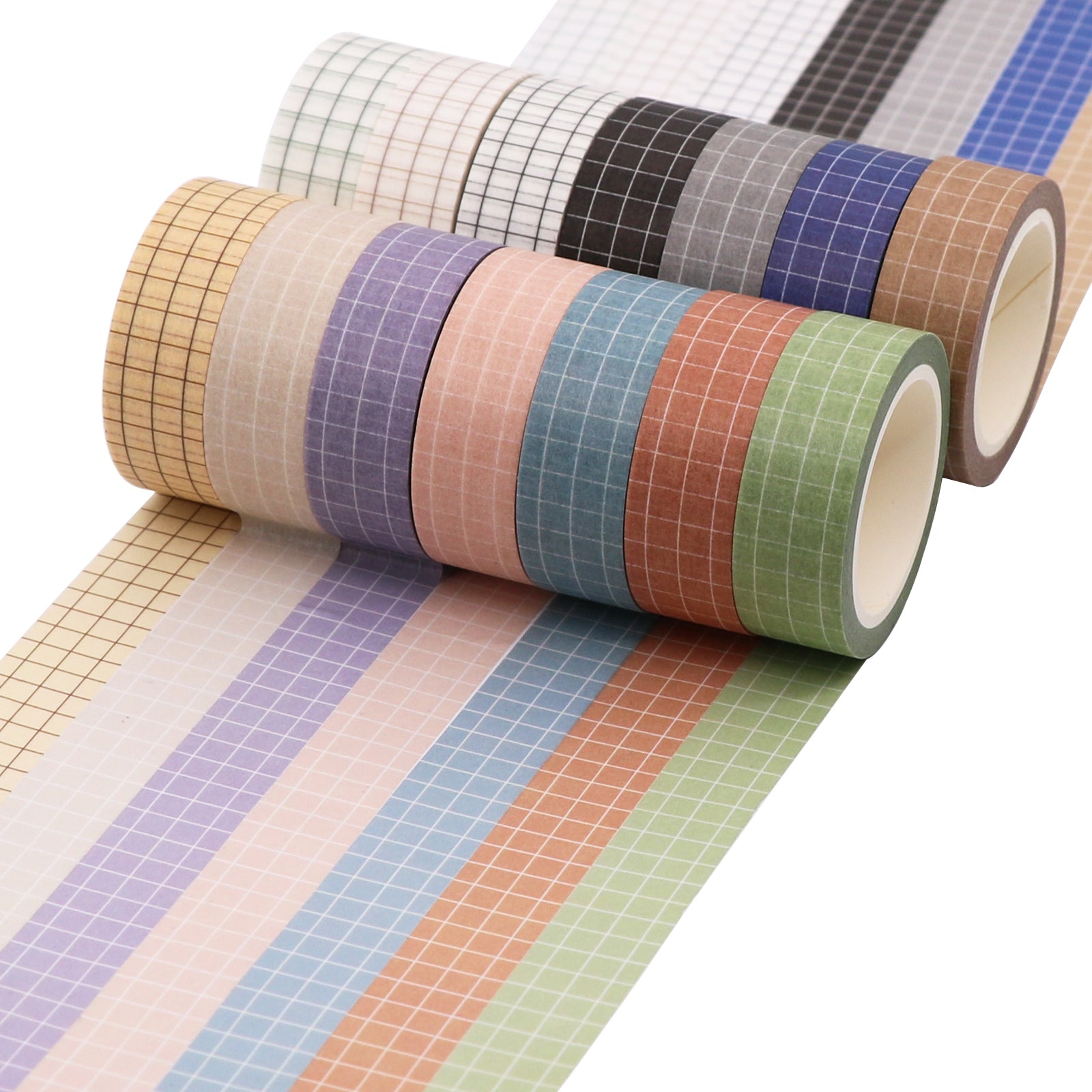 Knaid Grid Washi Tape Set, 14 Rolls of 15 mm Wide Decorative Colored M