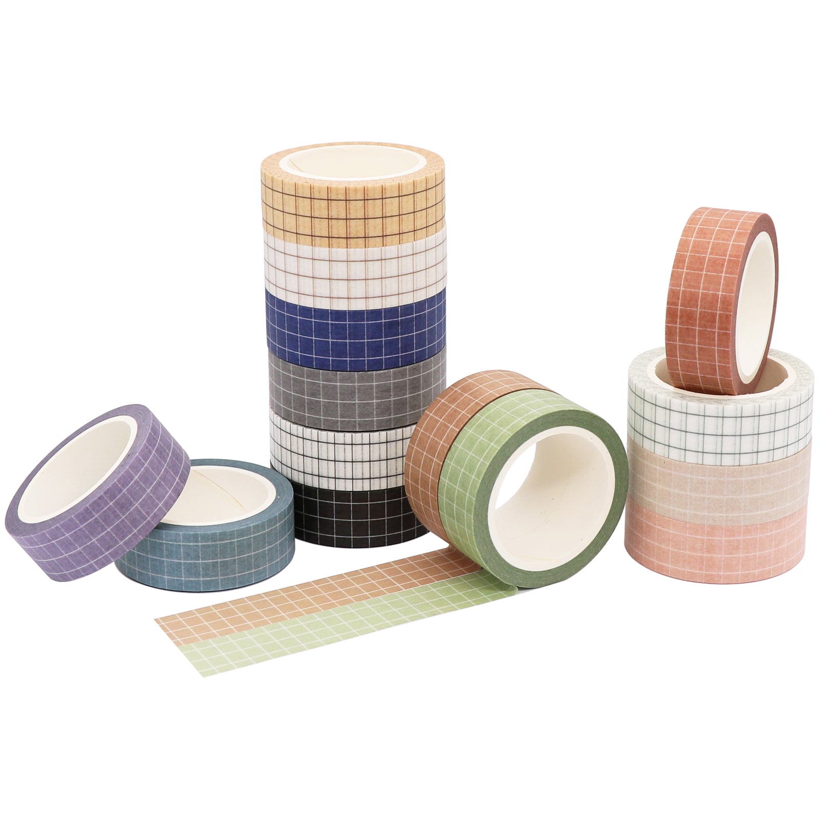 Knaid Grid Washi Tape Set, 14 Rolls of 15 mm Wide Decorative Colored M