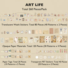 Load image into Gallery viewer, Knaid 260 Pieces Vintage Ephemera Pack Junk Journal Kit Scrapbook Supplies Decoupage Paper Sticker Material for Art Journaling Bullet Journals Planners Collage Craft Notebooks Album Crafter Gifts (Art Life)

