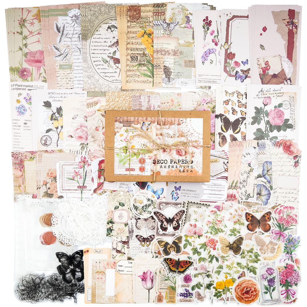 Knaid 260 Pieces Vintage Ephemera Pack Junk Journal Kit Scrapbook Supplies Decoupage Paper Sticker Material for Art Journaling Bullet Journals Planners Collage Craft Notebooks Album Crafter Gifts (Flower)