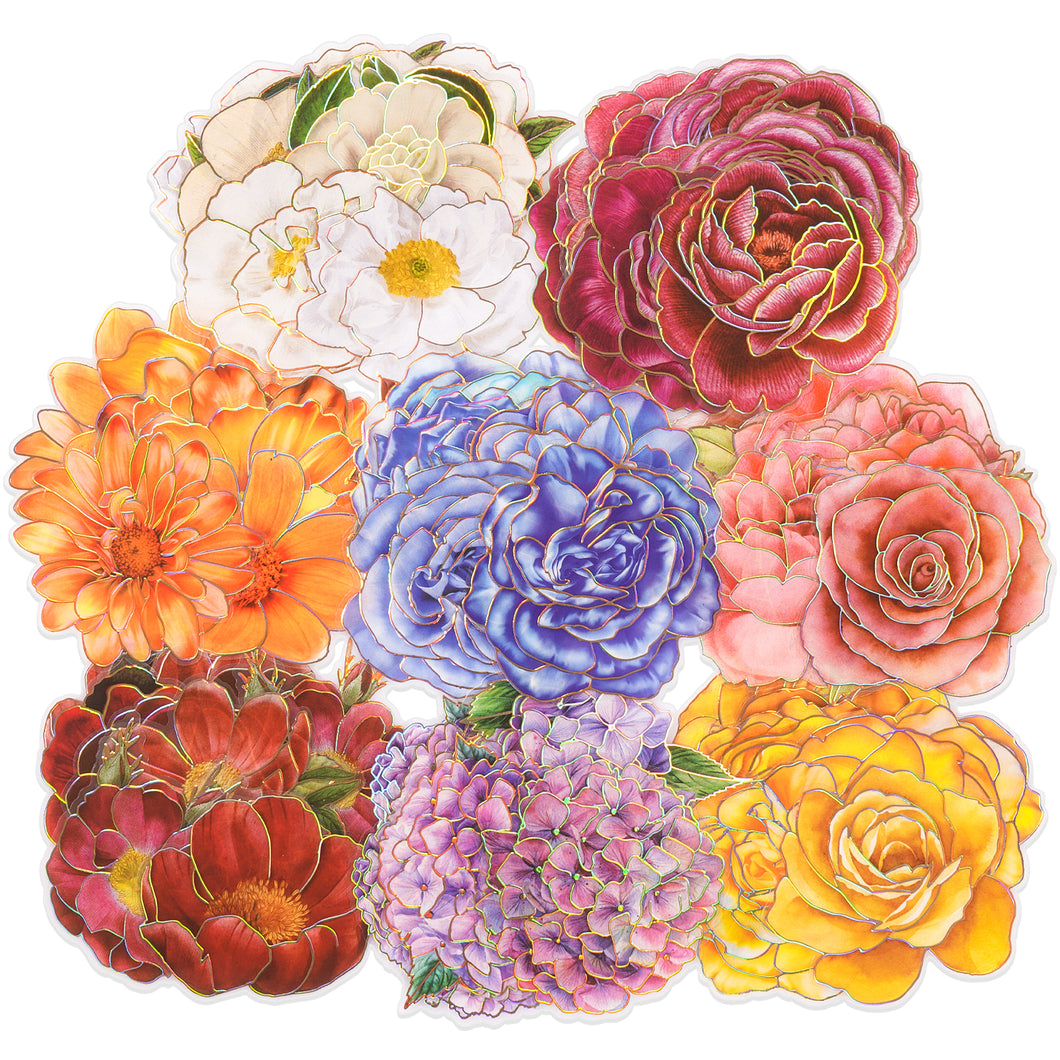 Knaid 80 Pieces Large Size Flower Stickers with Gold Holographic Outlines and Vibrant Colors, Glitter Shiny Floral Waterproof Decorative Decals for Scrapbooking Supplies Junk Journal Bullet Journals Planners Resin Laptops Water Bottles Paper Crafts