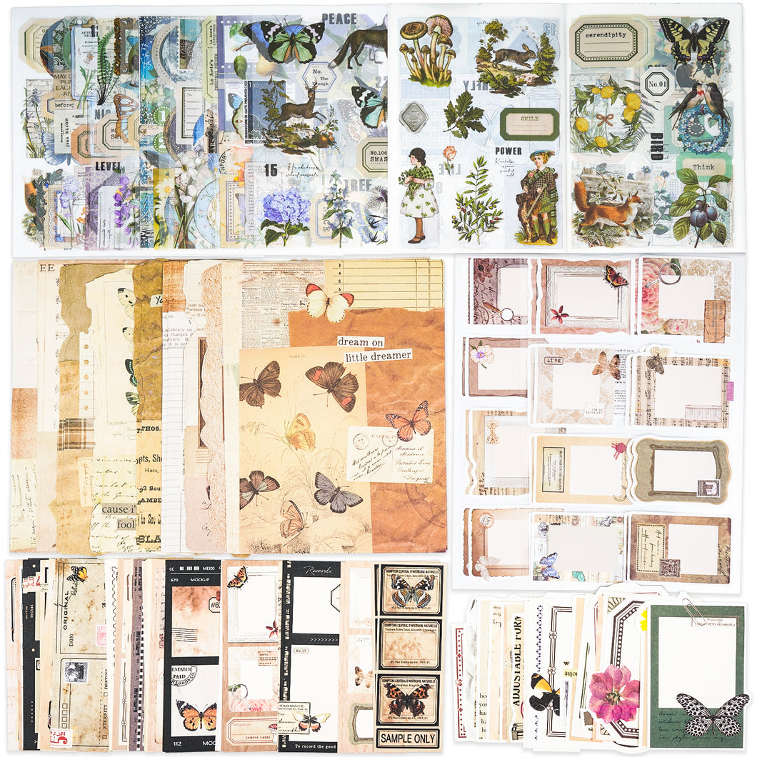 Knaid Junk Journal Kit Vintage Ephemera Bundle Scrapbook Supplies Sticker Paper Material Pack for Art Journaling Bullet Journals Planners Collage Craft Notebooks Decoupage Album Crafter Gifts (Butterfly)