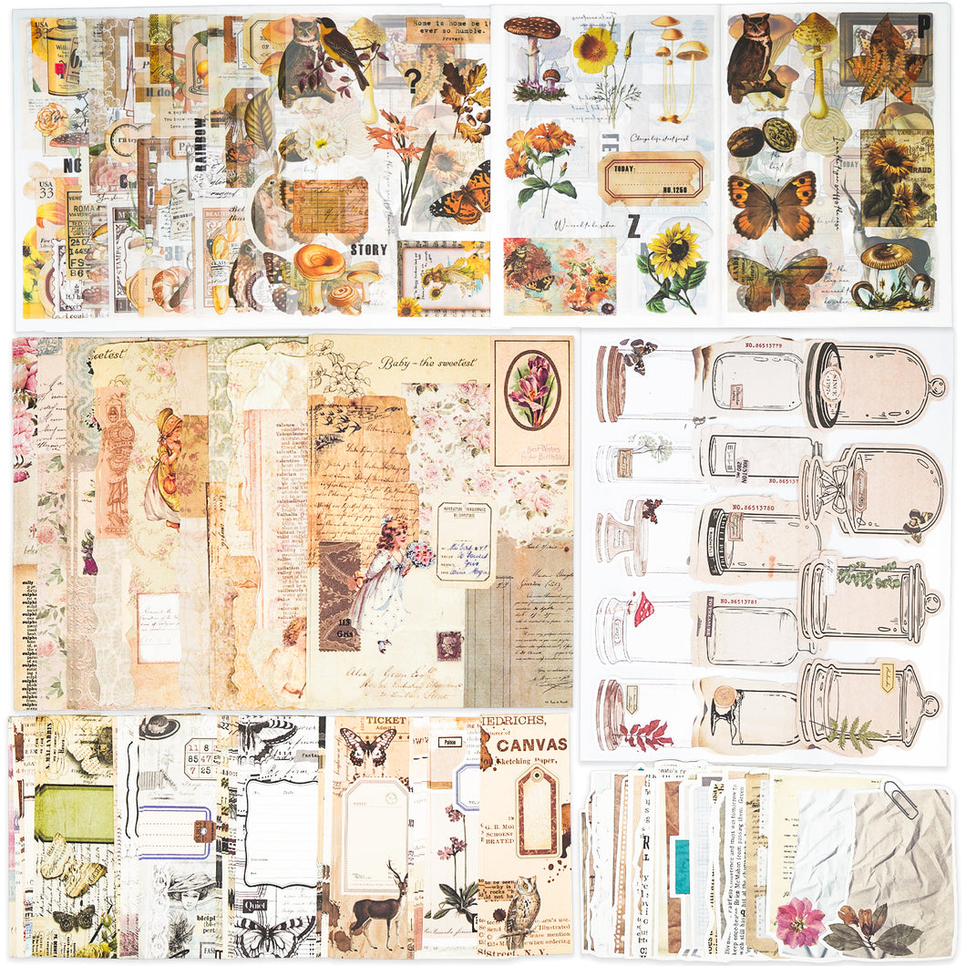 Knaid Junk Journal Kit Vintage Ephemera Bundle Scrapbook Supplies Sticker Paper Material Pack for Art Journaling Bullet Journals Planners Collage Craft Notebooks Decoupage Album Crafter Gifts (Garden)