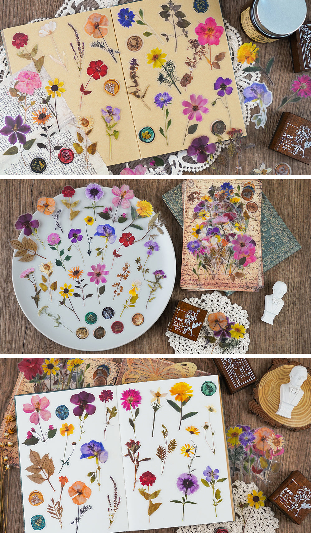 Knaid Flower Stickers Set (360 Pieces) Decorative Assorted Floral Sticker  for Scrapbooking Planner Bullet Journals Supplies