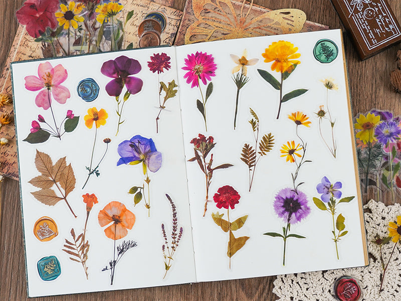 Knaid Pressed Flower Themed Stickers (Assorted 486 Pieces, 36 Sheets) Dried  Floral Resin Stickers Decals Botanical Journaling Sticker for Scrapbook