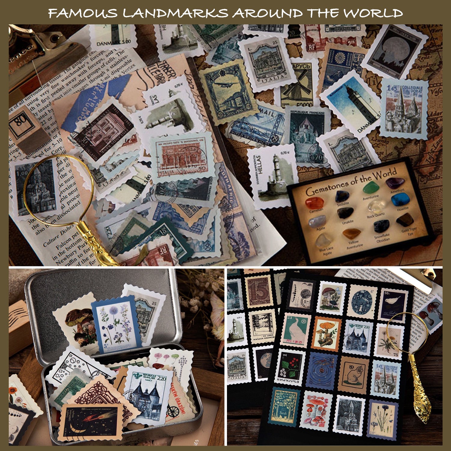 Vintage Postage Stamp Stickers Set (276 Pieces) - Botanical Deco Stick –  Knaid
