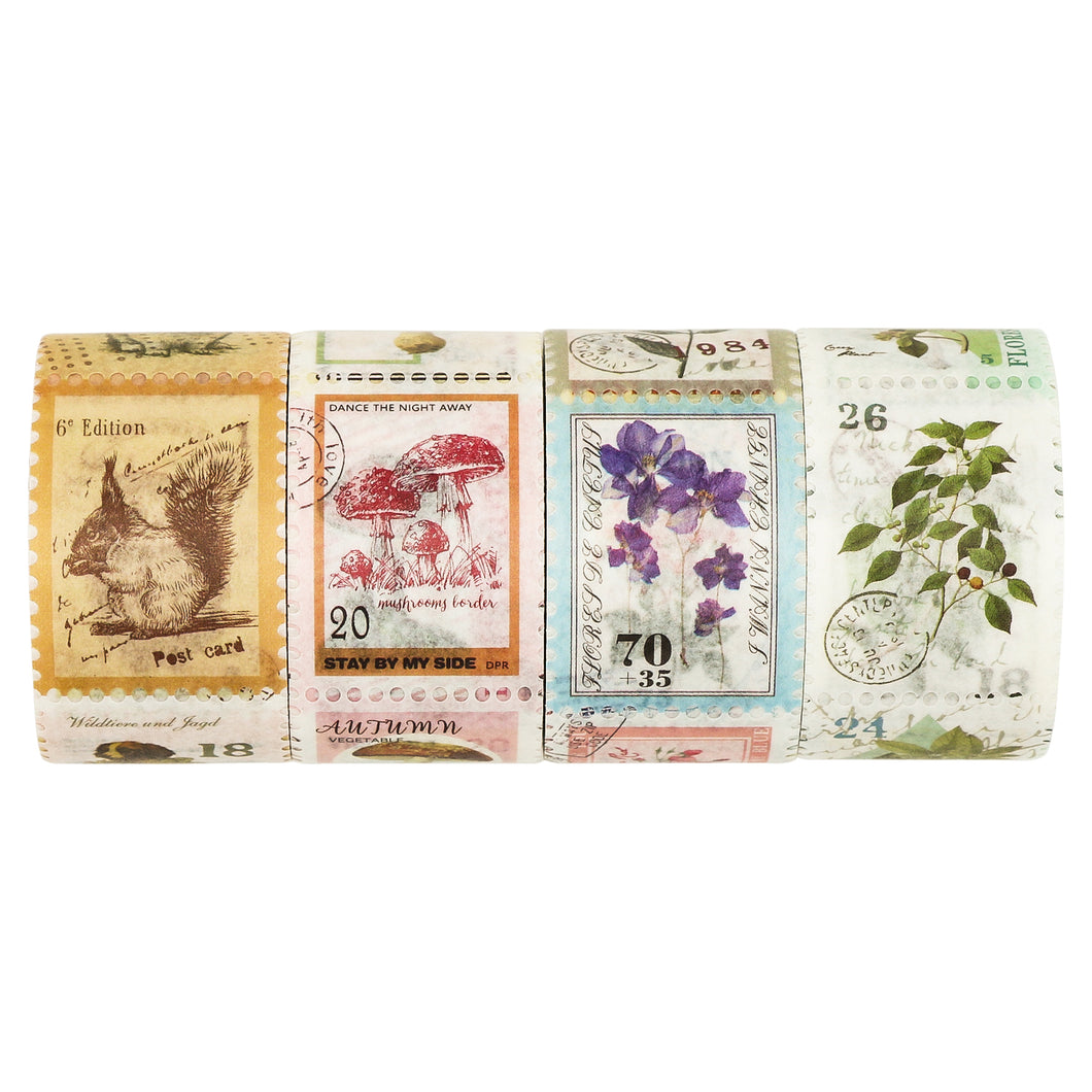 Knaid Postage Stamp Washi Tapes - 4 Pack of Decorative Stamp Stickers for Scrapbooking, Kid DIY Arts Crafts, Album, Bullet Journaling, Junk Journal, Planners, Calendars and Notebook