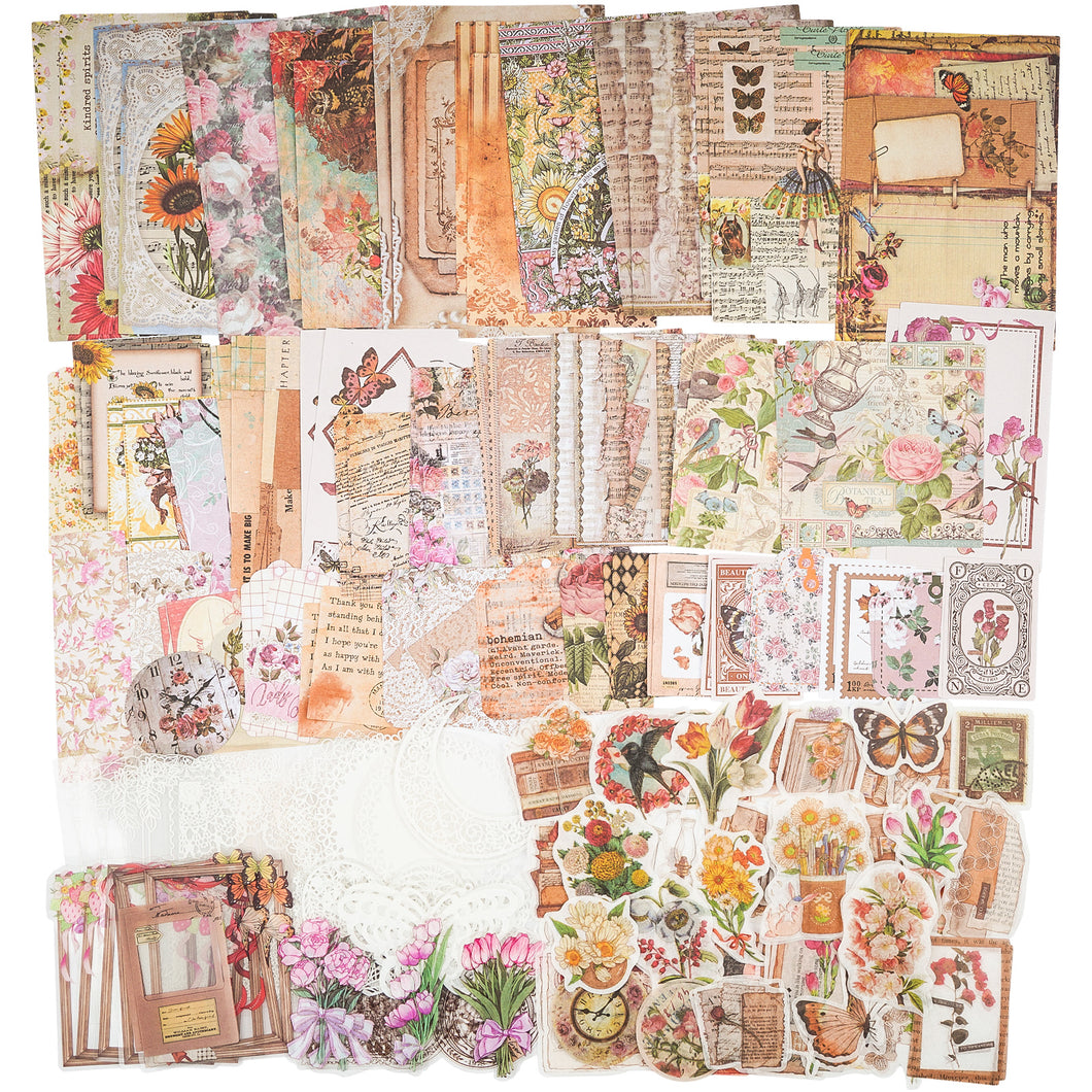 Knaid 200 Pieces Vintage Ephemera Bundle Junk Journal Kit Scrapbook Supplies Paper Sticker Material Pack for Art Journaling Bullet Journals Planners Collage Craft Notebooks Decoupage Album Crafter Gifts (Cottagecore)