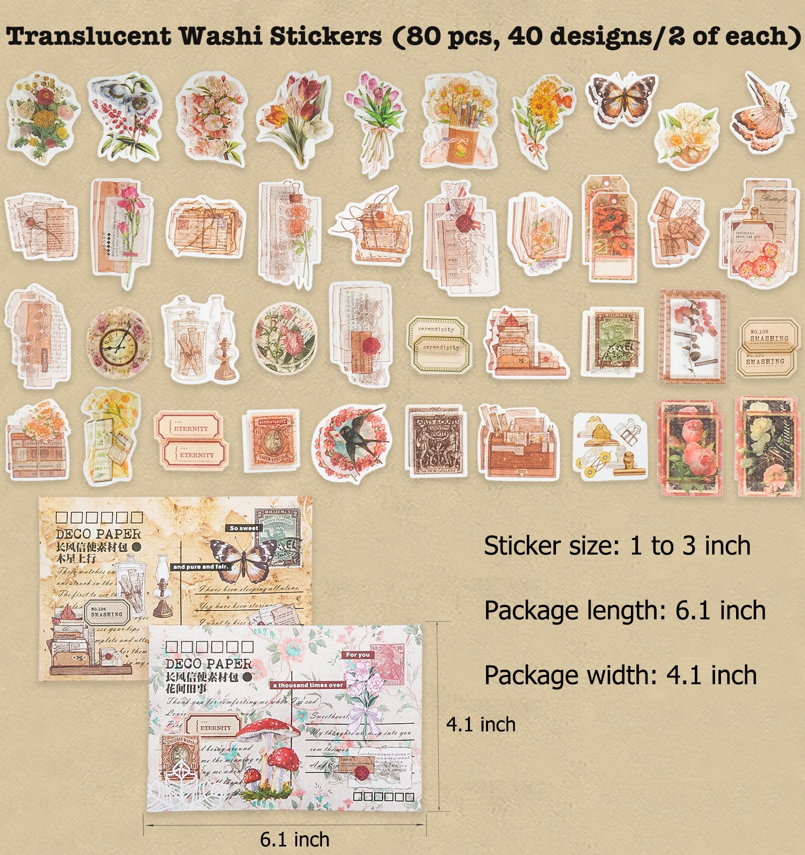 Vintage Scrapbook Washi Stickers 100 Pcs Aesthetic Ephemera Scrapbooking  Supplies for Stationary Junk Journal