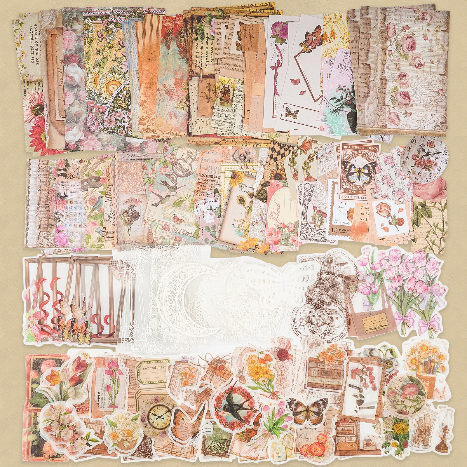 Shabby Chic Cats Junk Journal Kit with Ephemera: Vintage Themed Collection One-Sided Decorative Paper of Authentic Ephemera for Junk Journals,  Mak