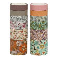 Load image into Gallery viewer, Knaid Vintage Floral Washi Tape Set, 12 Rolls of Decorative Solid Color Paper Tapes for Scrapbooking, DIY Arts and Crafts, Bullet Journal, Planner, Junk Journal, Gift Wrapping
