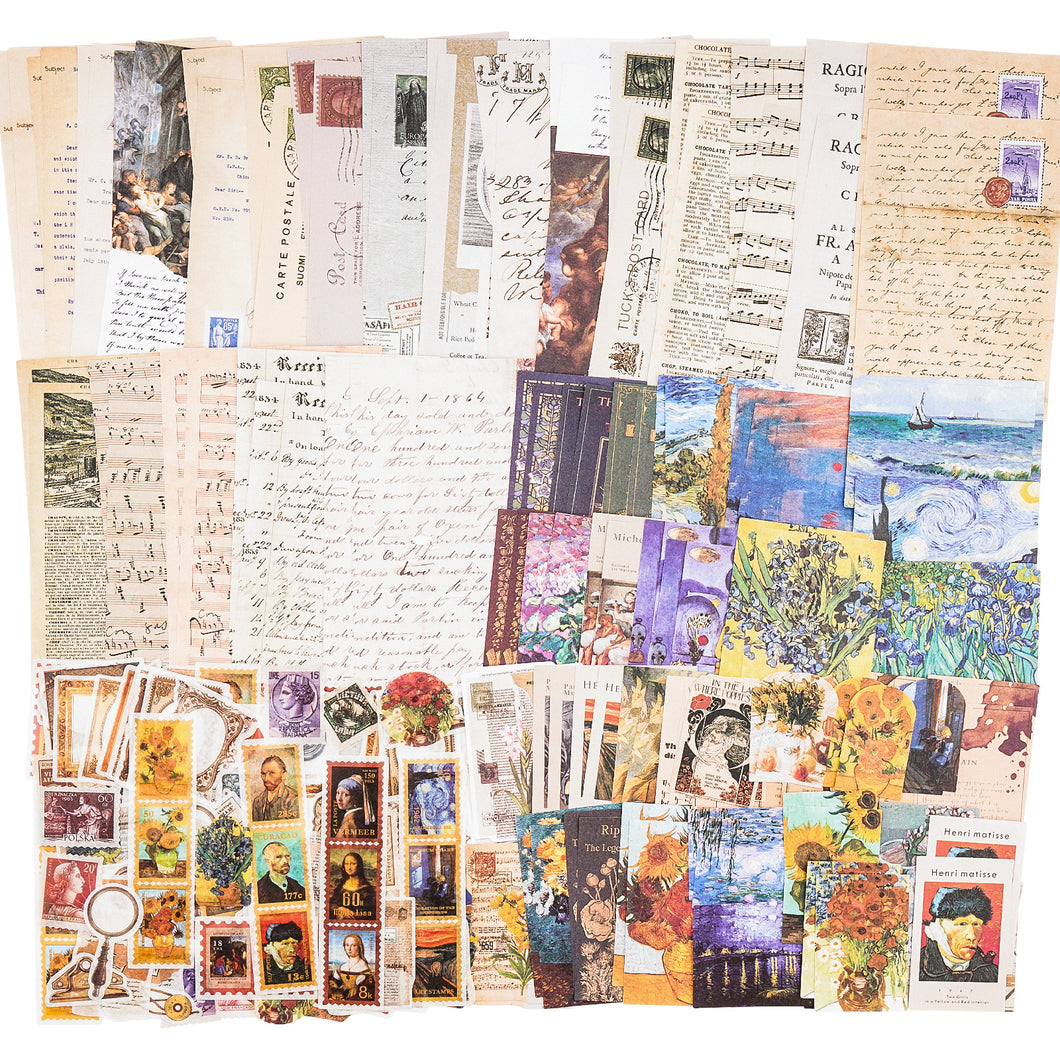 Knaid Vintage Scrapbook Supplies Pack (200 Pieces) for Art Journaling Bullet Junk Journal Planners DIY Paper Stickers Craft Kits Notebook Collage Album Aesthetic Cottagecore Picture Frames (Artistic)