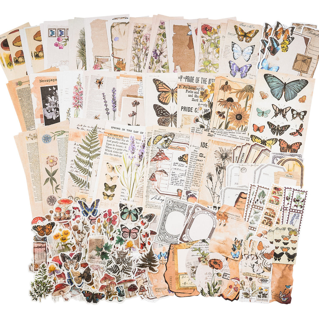 Knaid Vintage Scrapbook Supplies Pack (200 Pieces) for Art Journaling