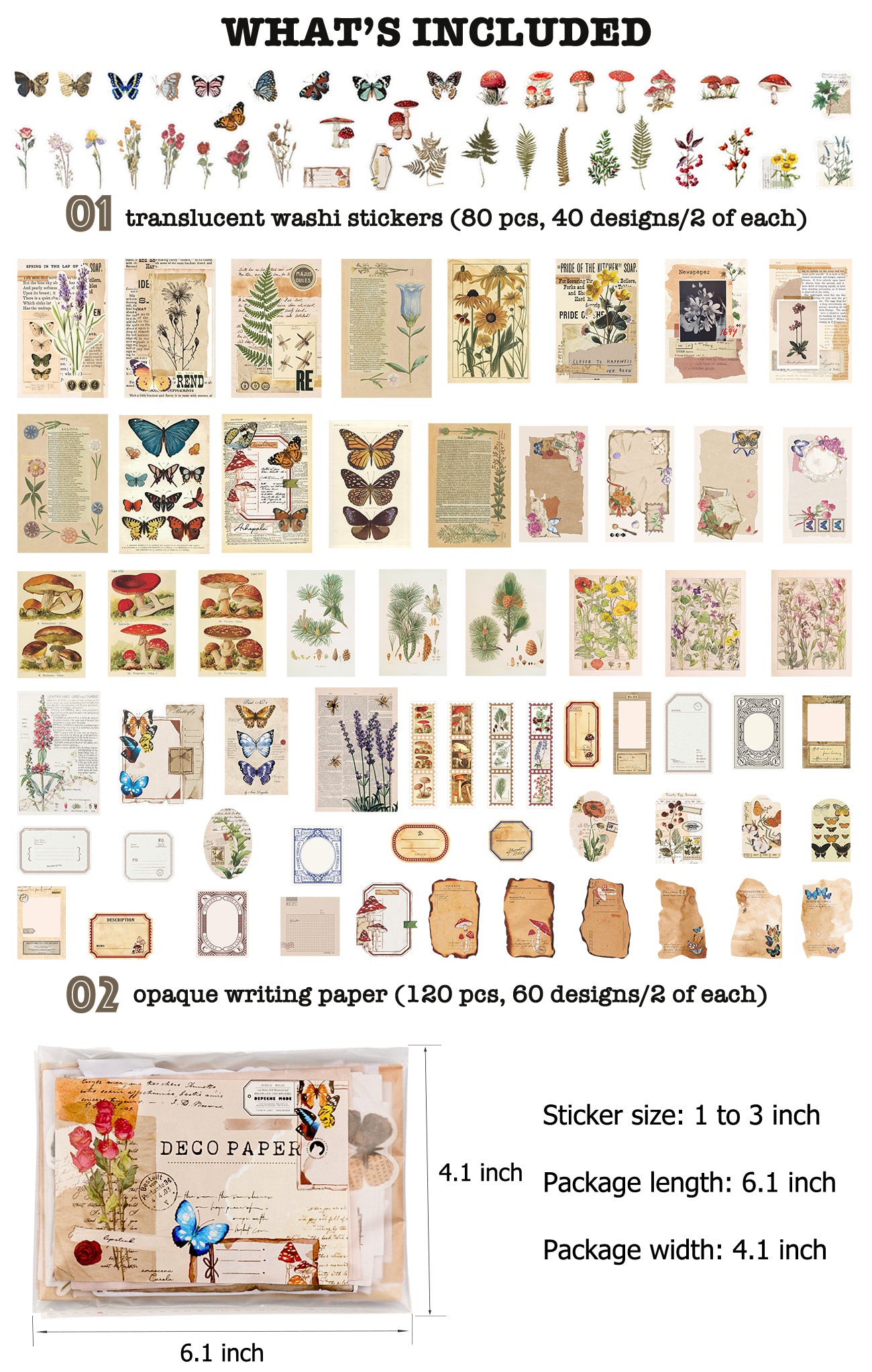 Vintage Scrapbook Supplies Pack (200 Pcs) for Art Journaling Junk Journal Planners DIY Paper Stickers , As Shown
