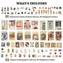 Load image into Gallery viewer, Knaid Vintage Scrapbook Supplies Pack (200 Pieces) for Art Journaling Bullet Junk Journal Planners DIY Paper Stickers Craft Kits Notebook Collage Album Aesthetic Cottagecore Picture Frames (Retro)
