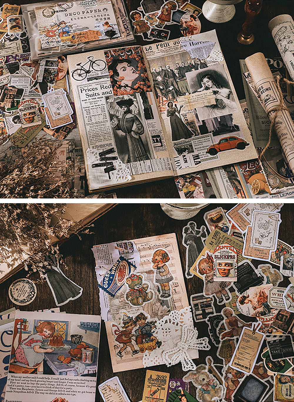 Scrapbook Supplies Pack (200 Pieces) for Art Journaling Bullet Junk Journal  Supplies Planners DIY Vintage Stickers Craft Kits Notebook Collage Album