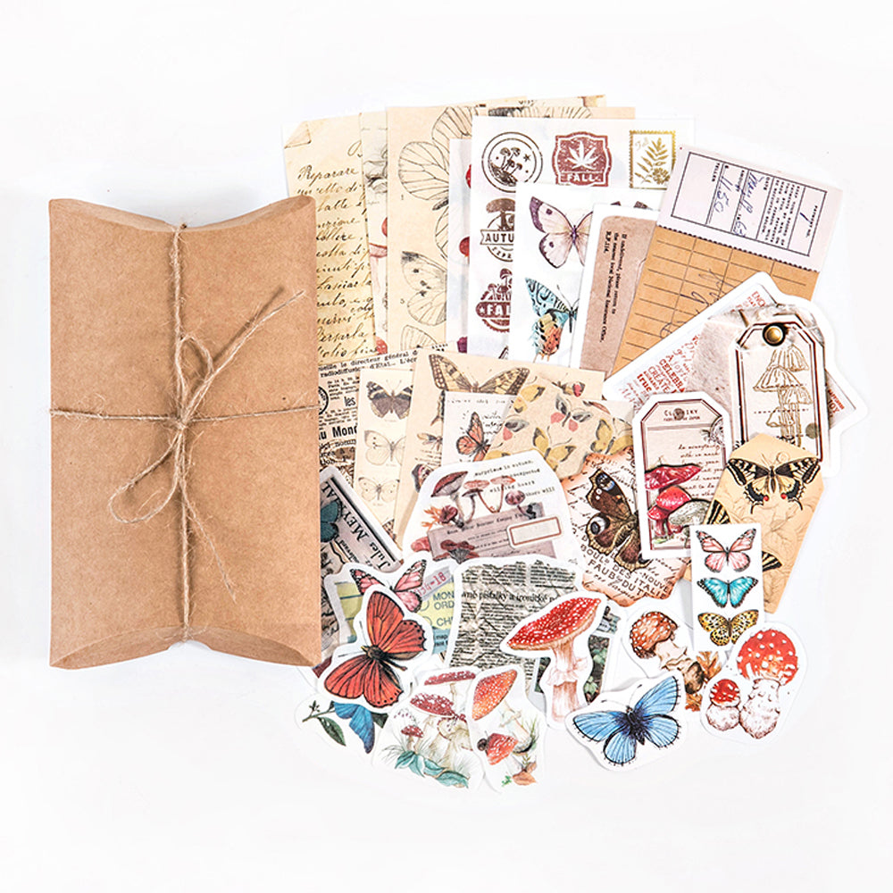 Knaid Vintage Scrapbook Supplies Pack, Decorative Plants Floral Butterfly Mushroom Nature Retro Paper Stickers Collection for Junk Journal DIY Arts Crafts Album Bullet Journals Planners