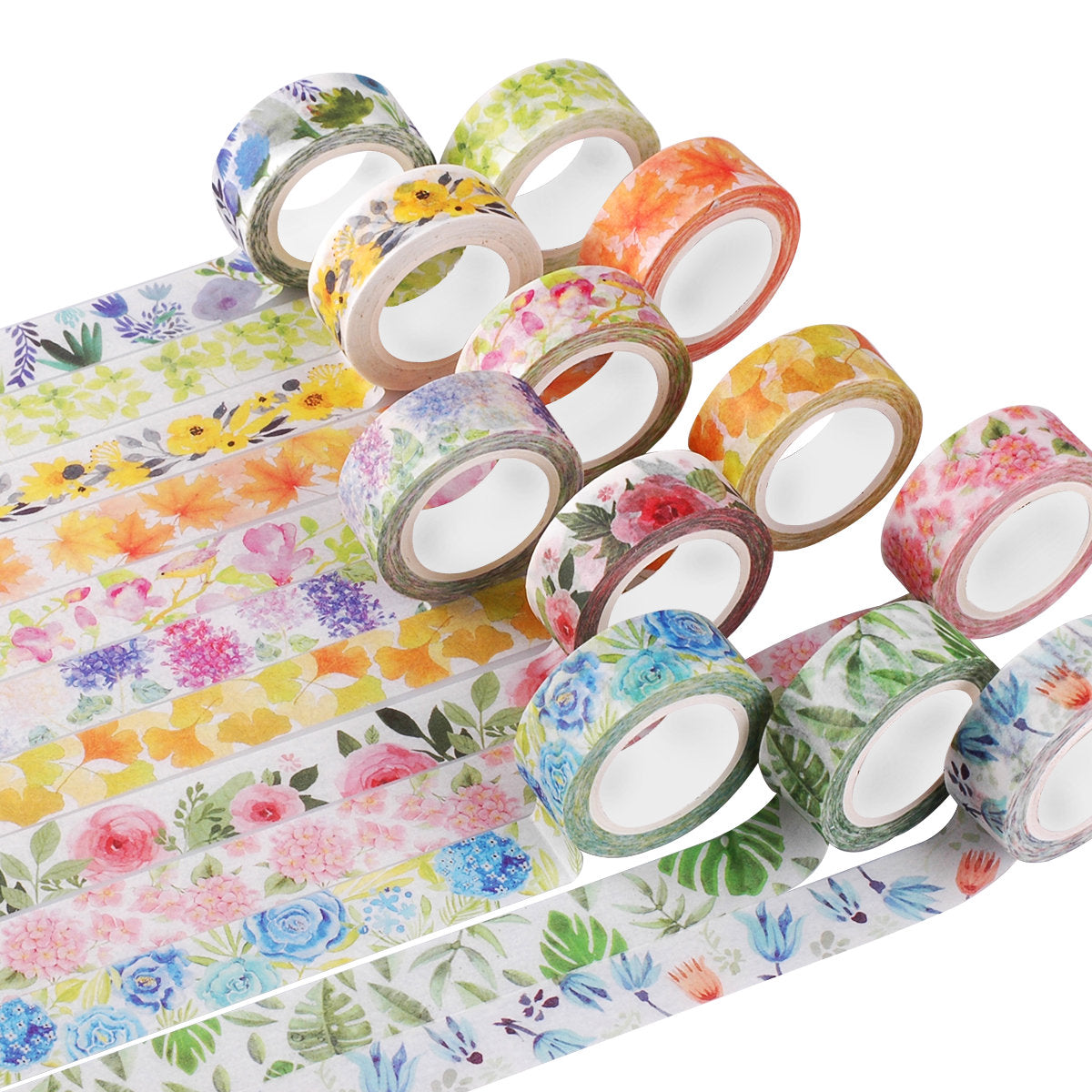 Knaid Vintage Floral Washi Tape Set, 12 Rolls of Decorative Solid Colo